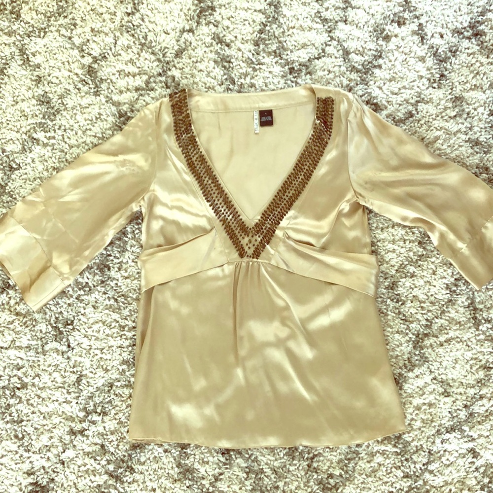 Mac & Jac 100% Silk Gold Tunic with beading